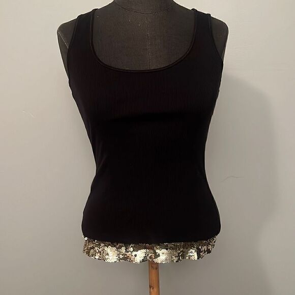 Stretch Ribbed Gold Sequined Tank - Picture 1 of 6